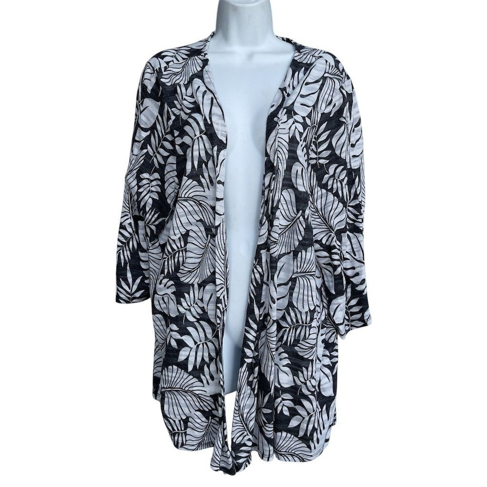 Catherines Floral kimono Cardigan Women's 3X Gray 3/4 Sleeve Casual Open Front